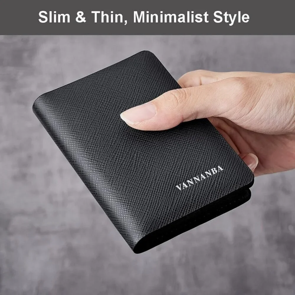 Men's Black Genuine Leather Credit Holder Pocket Bifold Wallets Card Design